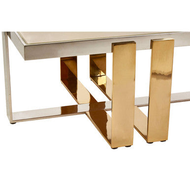 Rectangular Frosted Glass Coffee Table with Gold Stainless Steel Base