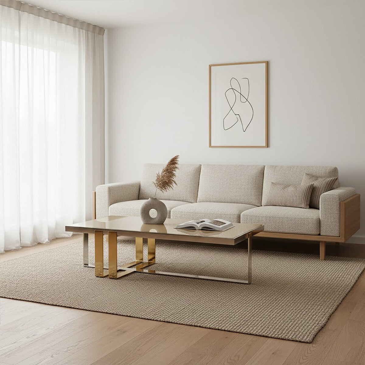 Rectangular Frosted Glass Coffee Table with Gold Stainless Steel Base