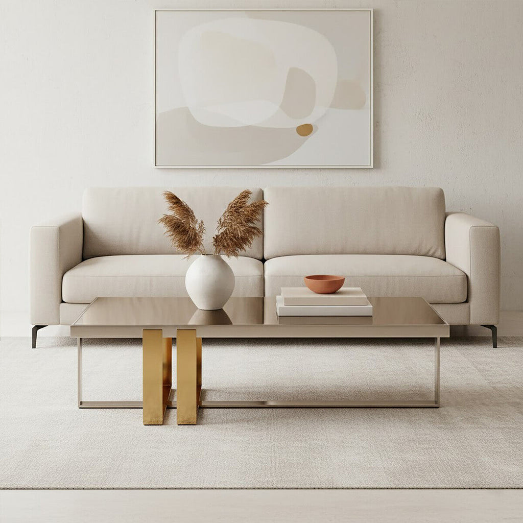 Rectangular Frosted Glass Coffee Table with Gold Stainless Steel Base