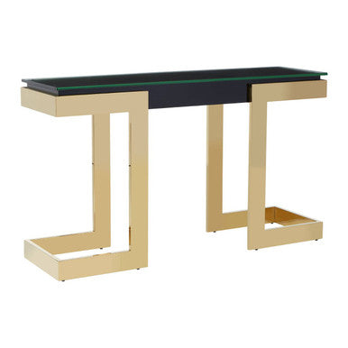 Gold and Black Console Table with Glass Top