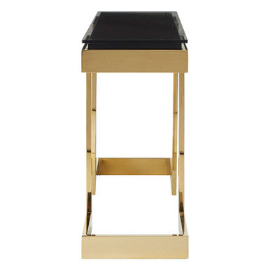 Gold and Black Console Table with Glass Top