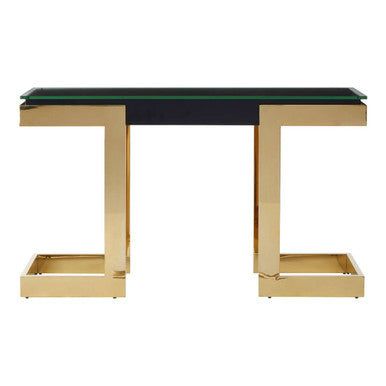 Gold and Black Console Table with Glass Top