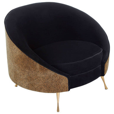Manhattan Black Velvet and Leopard Print Cocoon Chair