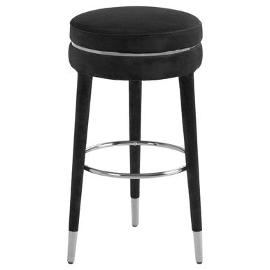 Grey Velvet Bar Stool with Rubberwood Legs
