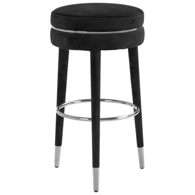 Grey Velvet Bar Stool with Rubberwood Legs