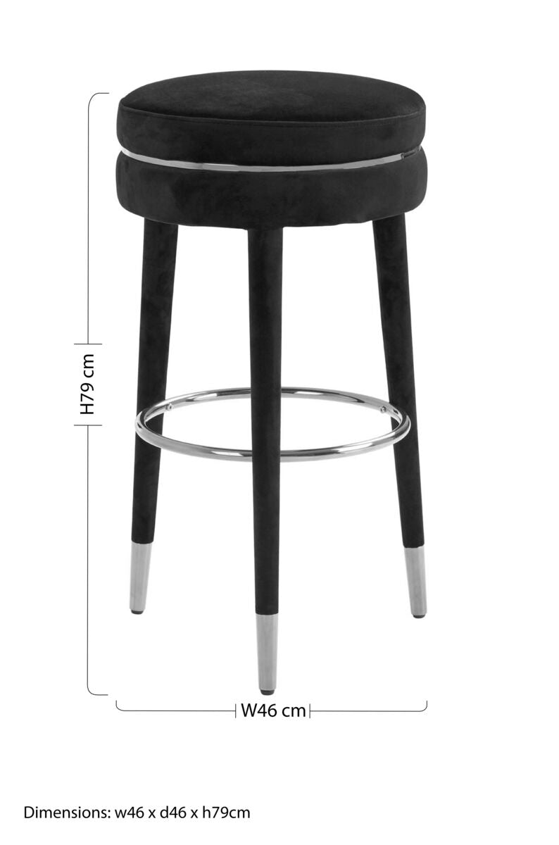 Grey Velvet Bar Stool with Rubberwood Legs