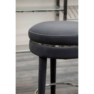 Grey Velvet Bar Stool with Rubberwood Legs