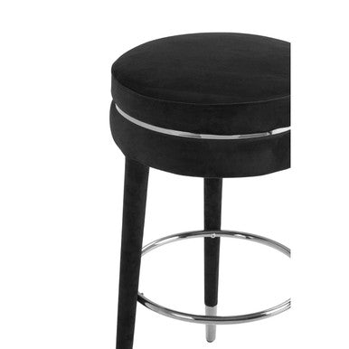 Grey Velvet Bar Stool with Rubberwood Legs