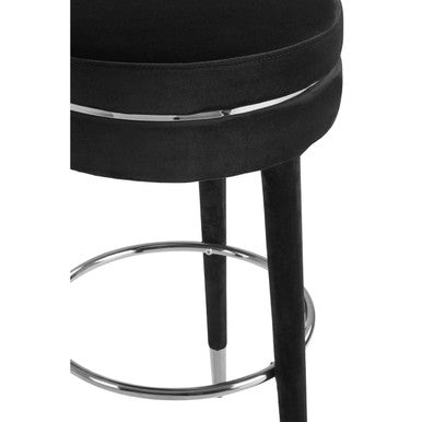 Grey Velvet Bar Stool with Rubberwood Legs