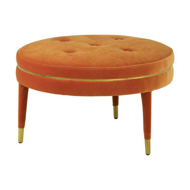 Orange Velvet Footstool with Gold Trim