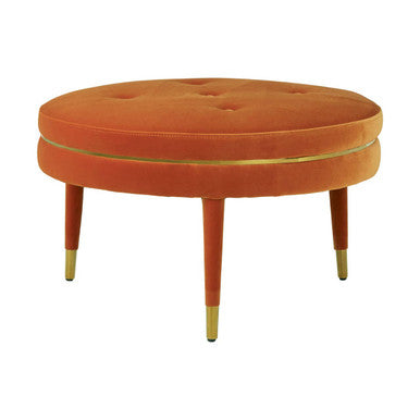 Orange Velvet Footstool with Gold Trim