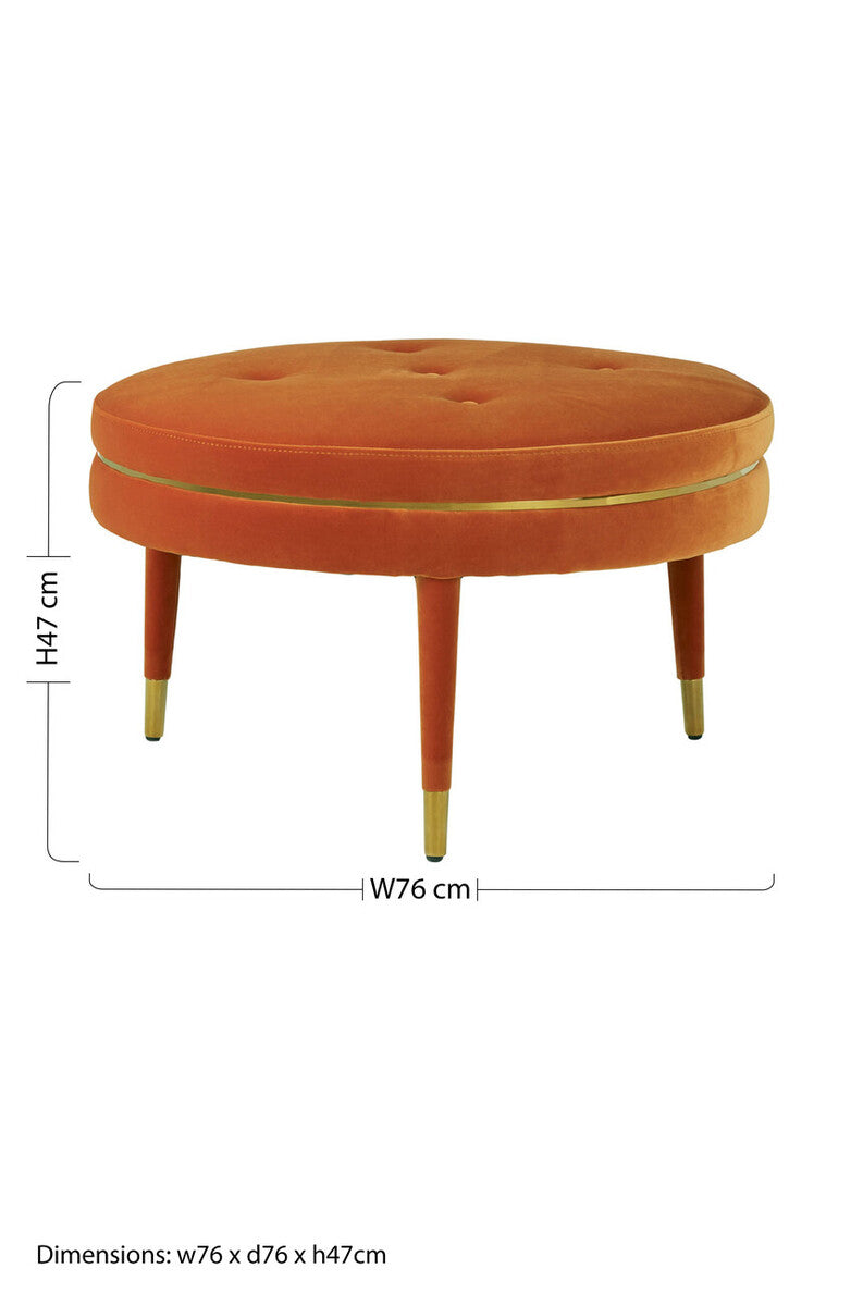 Orange Velvet Footstool with Gold Trim