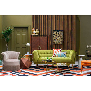Orange Velvet Footstool with Gold Trim