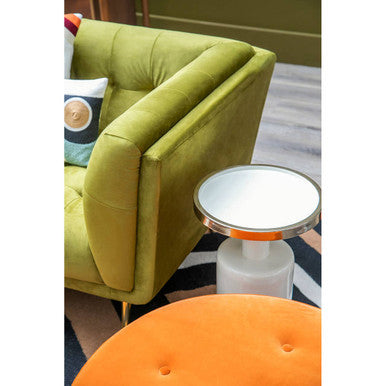 Orange Velvet Footstool with Gold Trim