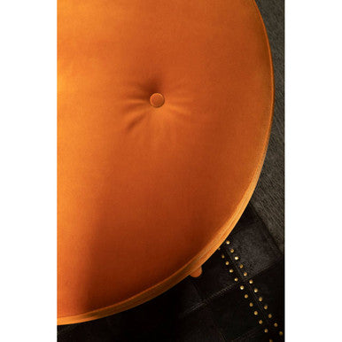 Orange Velvet Footstool with Gold Trim