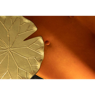 Orange Velvet Footstool with Gold Trim
