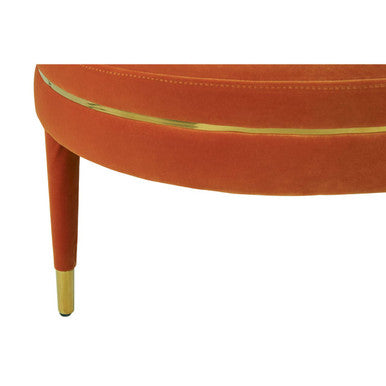 Orange Velvet Footstool with Gold Trim