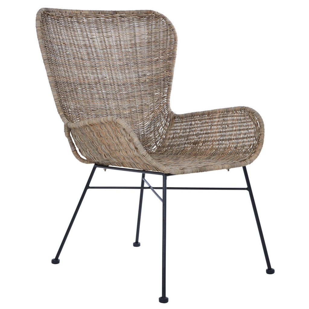 Curved Natural Rattan Chair with Iron Base