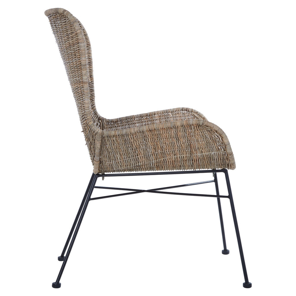 Curved Natural Rattan Chair with Iron Base