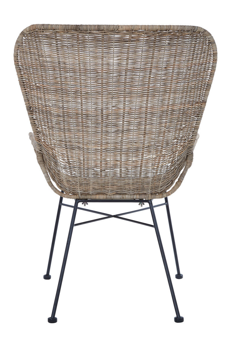 Curved Natural Rattan Chair with Iron Base