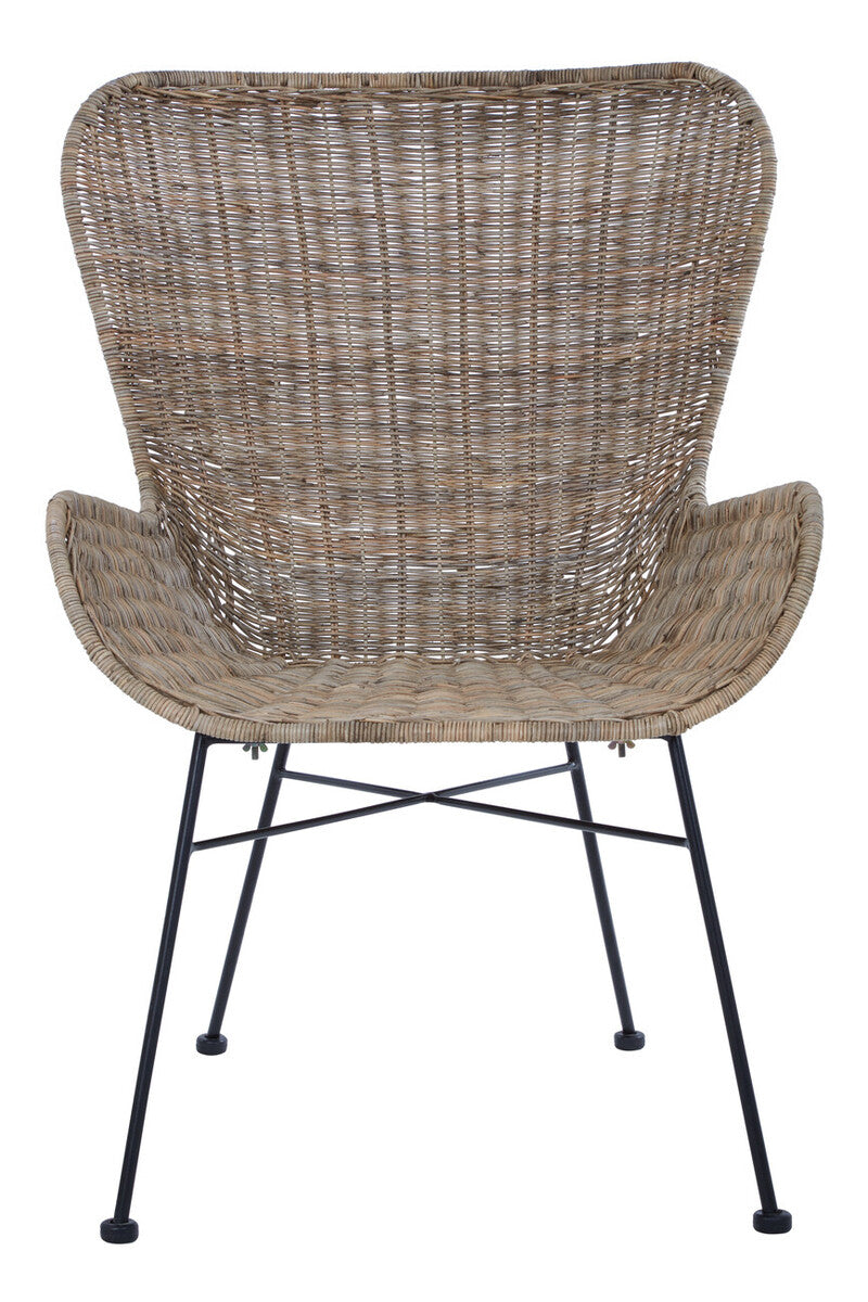 Curved Natural Rattan Chair with Iron Base