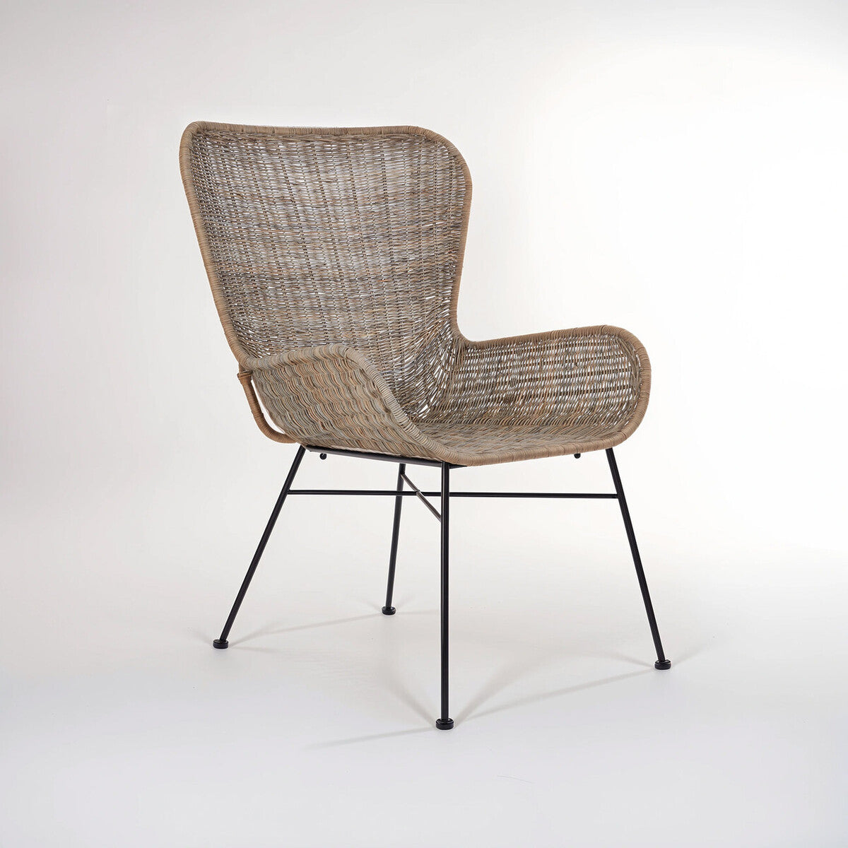 Curved Natural Rattan Chair with Iron Base