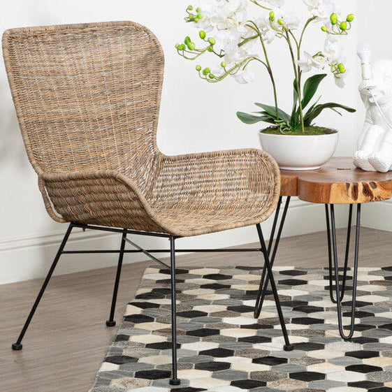 Curved Natural Rattan Chair with Iron Base