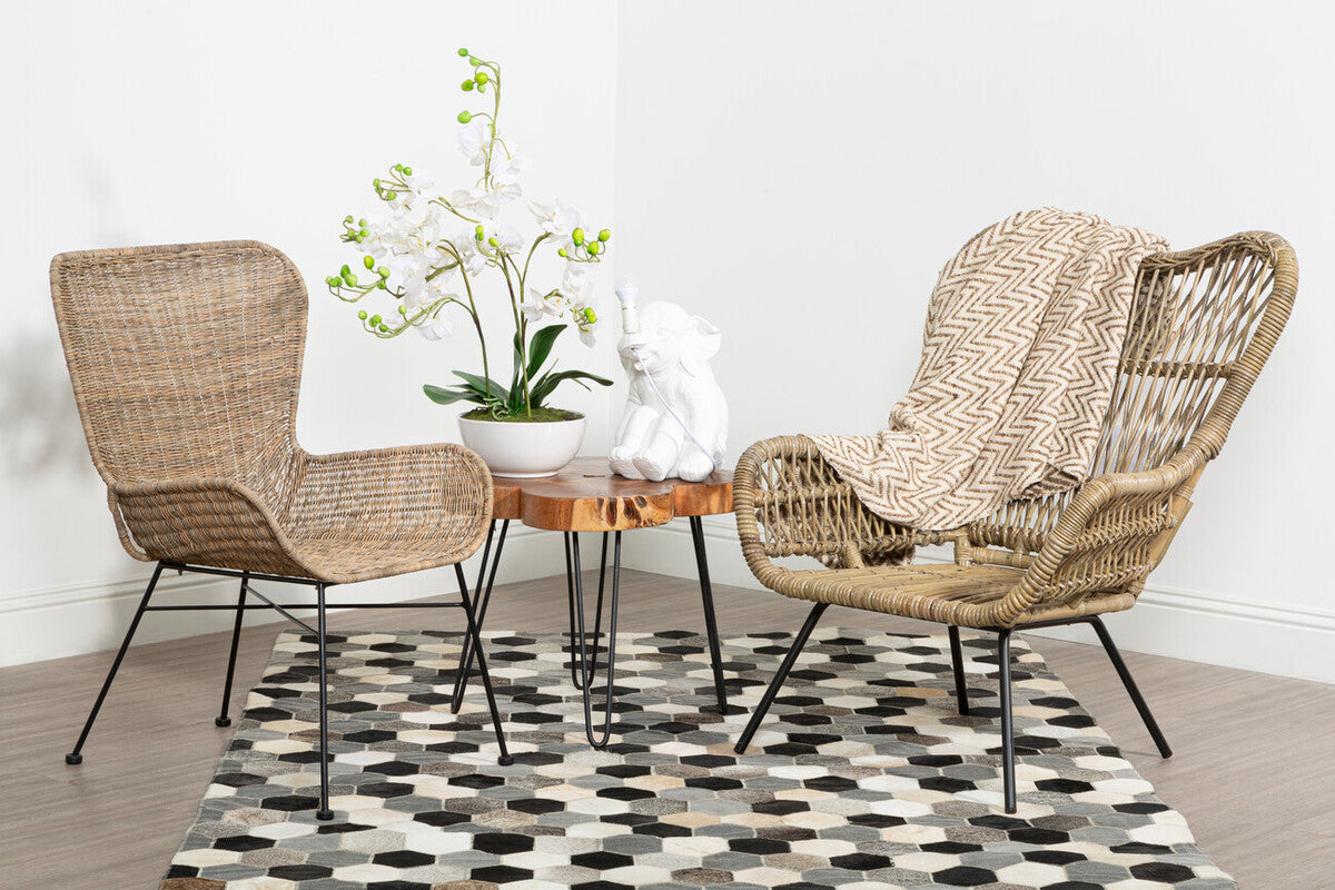 Curved Natural Rattan Chair with Iron Base