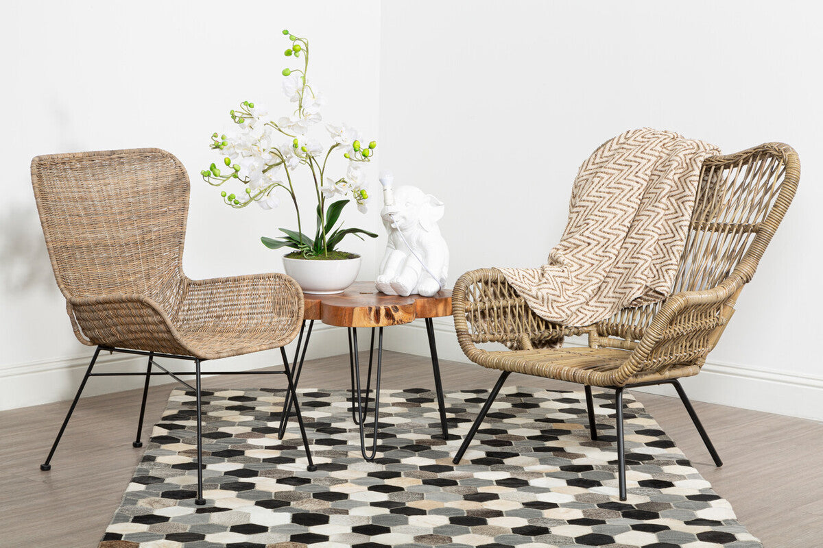 Curved Natural Rattan Chair with Iron Base