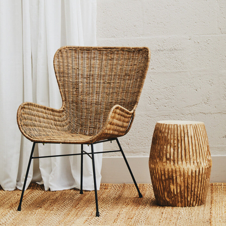 Curved Natural Rattan Chair with Iron Base