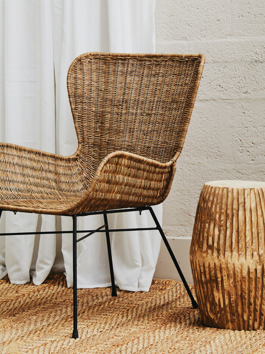Curved Natural Rattan Chair with Iron Base
