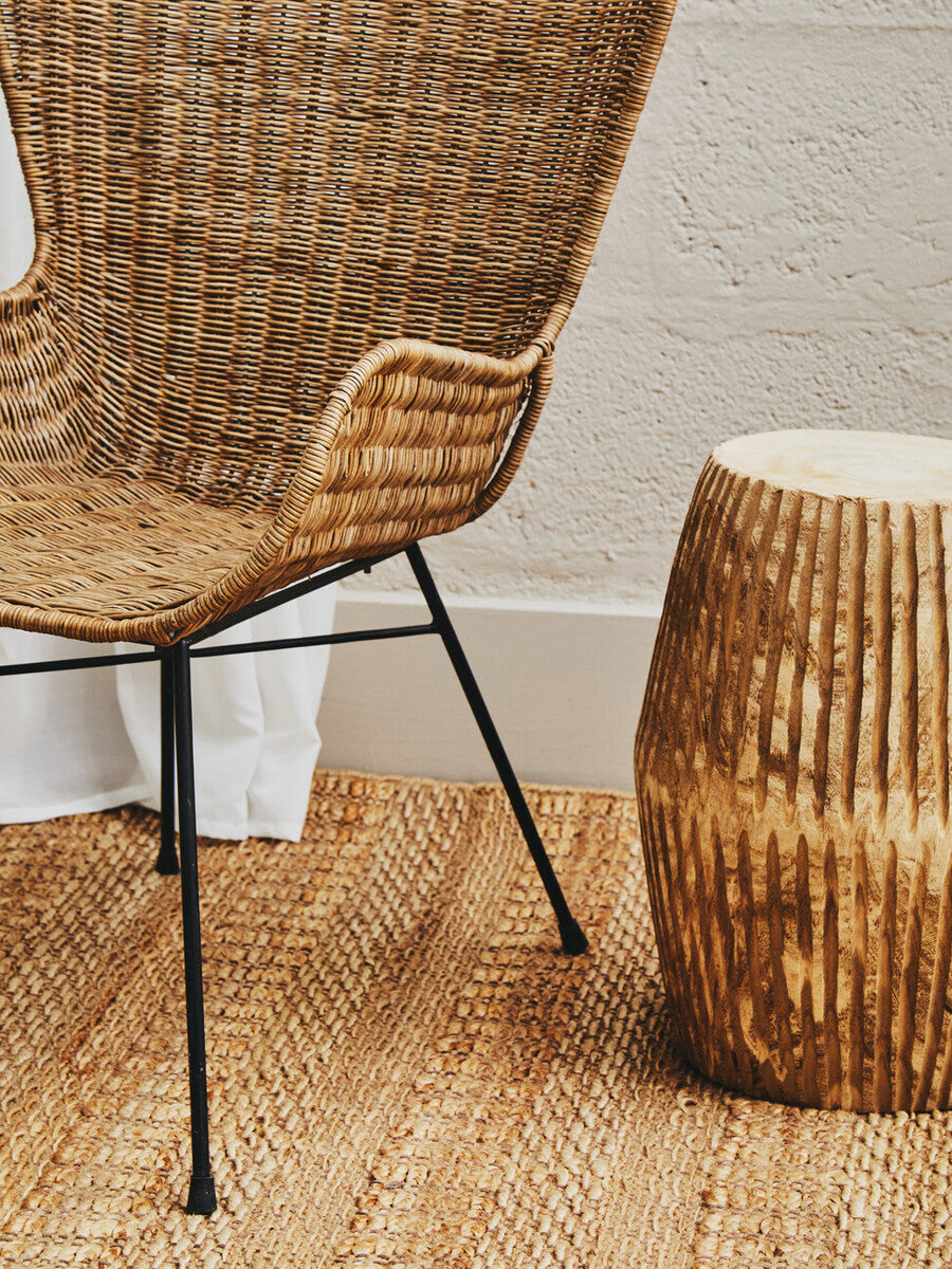 Curved Natural Rattan Chair with Iron Base