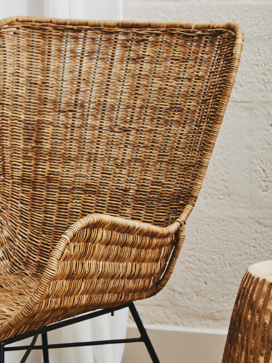 Curved Natural Rattan Chair with Iron Base