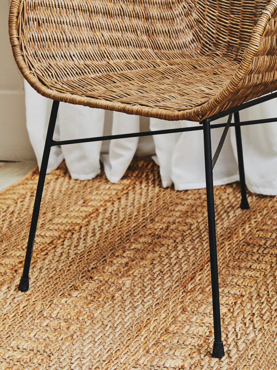 Curved Natural Rattan Chair with Iron Base