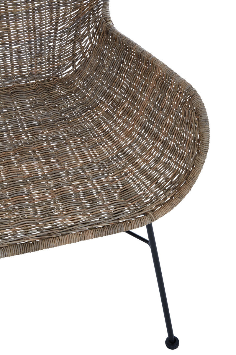 Curved Natural Rattan Chair with Iron Base