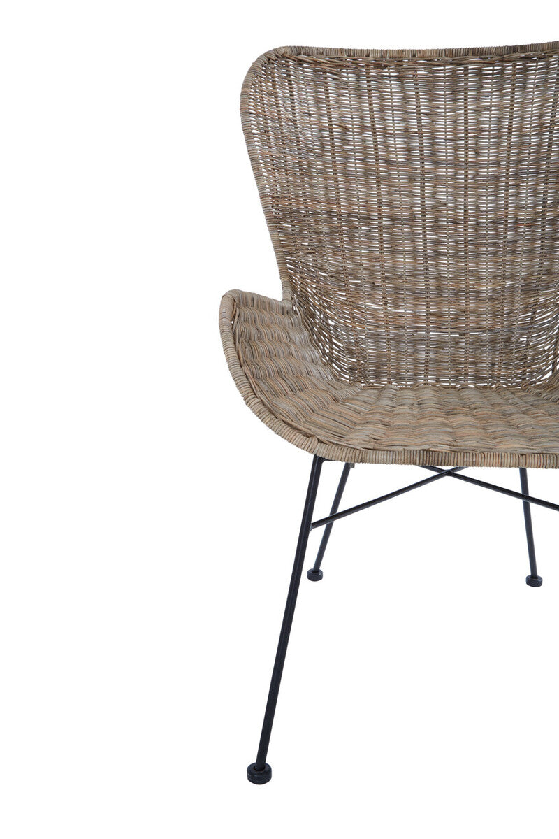 Curved Natural Rattan Chair with Iron Base