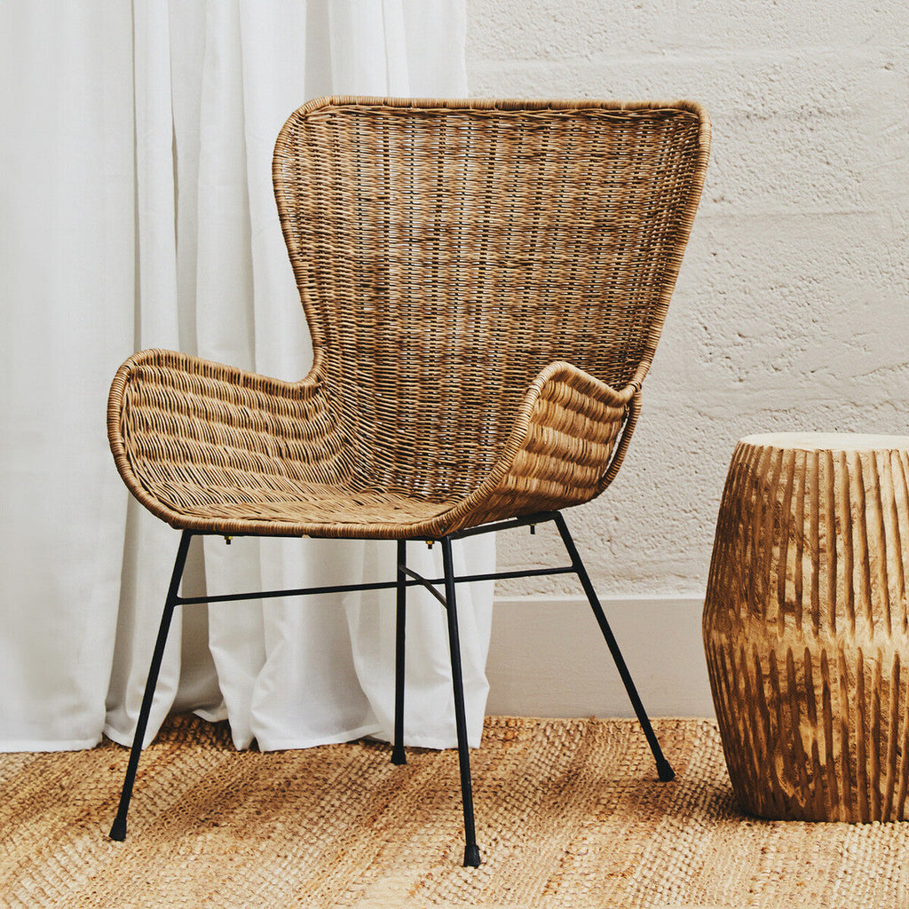 Curved Natural Rattan Chair with Iron Base
