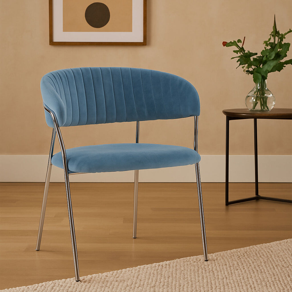 Blue Channel Chrome Dining Chair