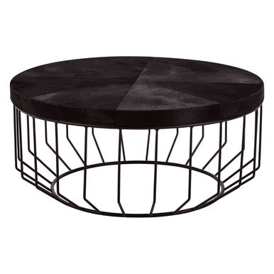 Black and Silver Round Hair On Hide Coffee Table