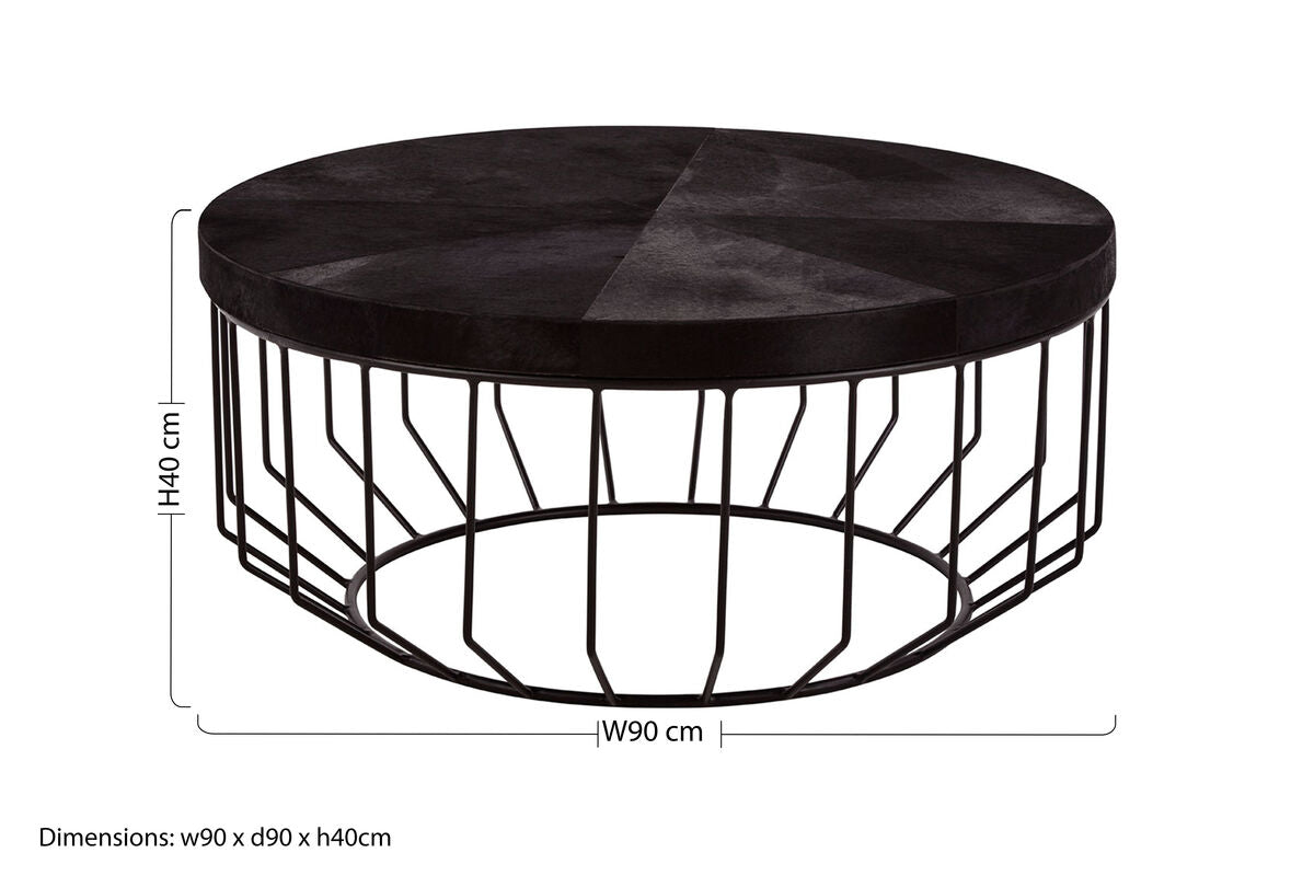 Black and Silver Round Hair On Hide Coffee Table