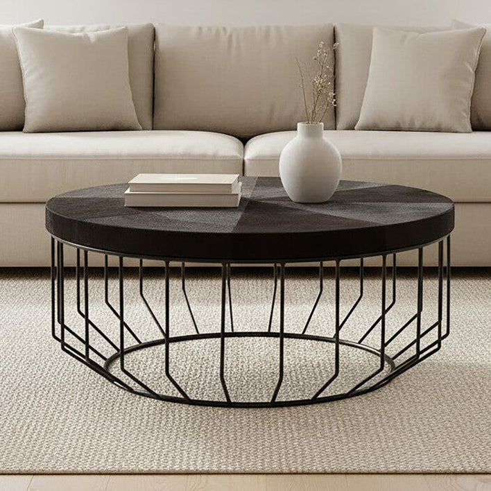 Black and Silver Round Hair On Hide Coffee Table