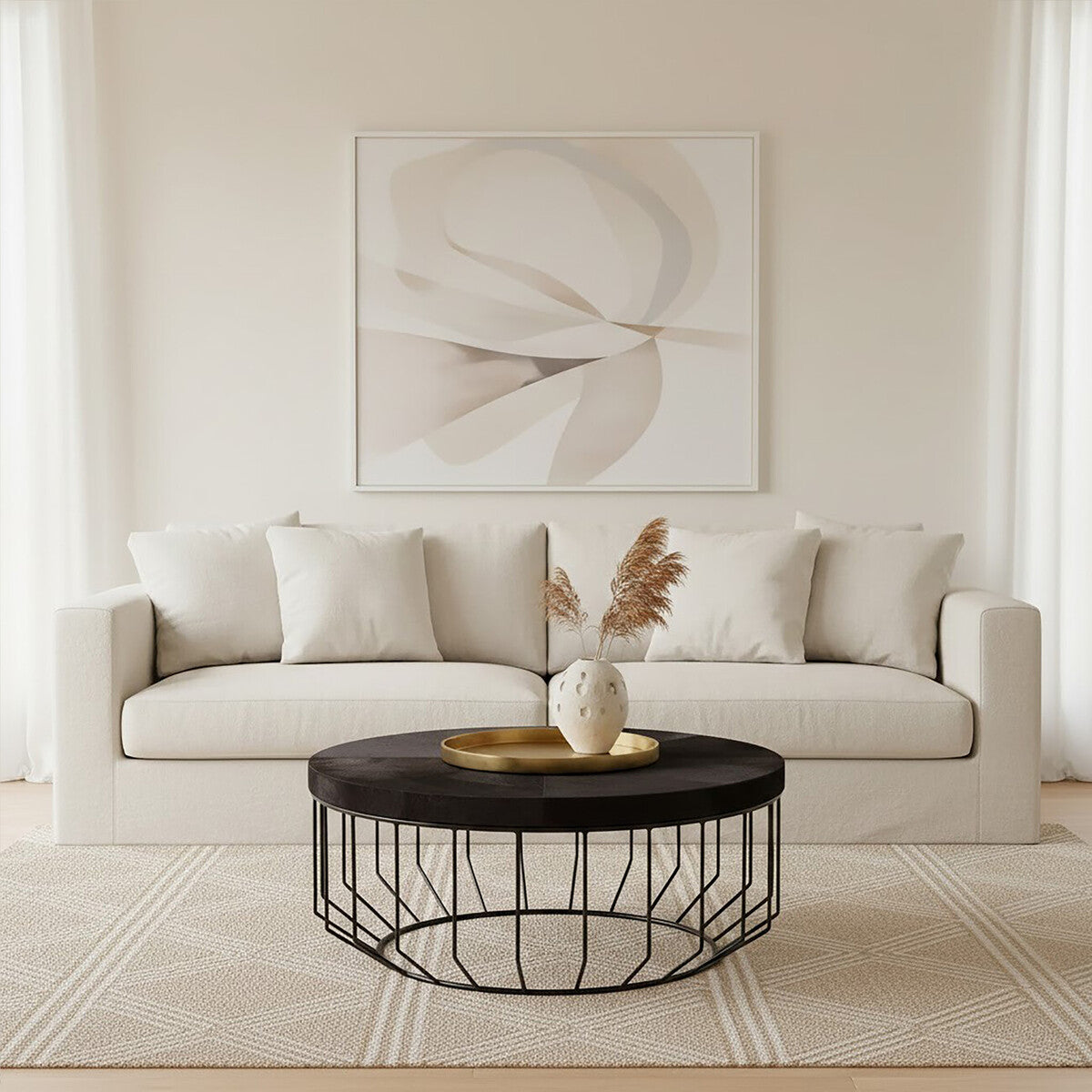 Black and Silver Round Hair On Hide Coffee Table