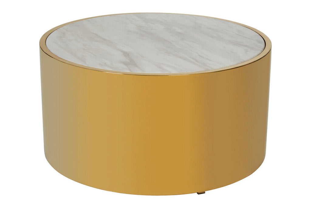 Round White Marble Coffee Table with Gold Steel Base