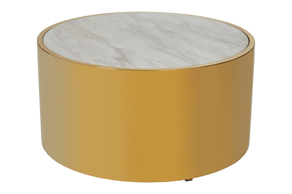 Round White Marble Coffee Table with Gold Steel Base