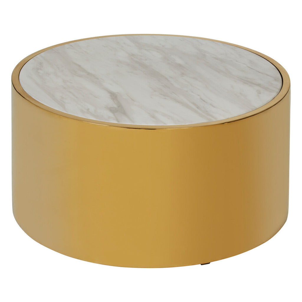 Round White Marble Coffee Table with Gold Steel Base