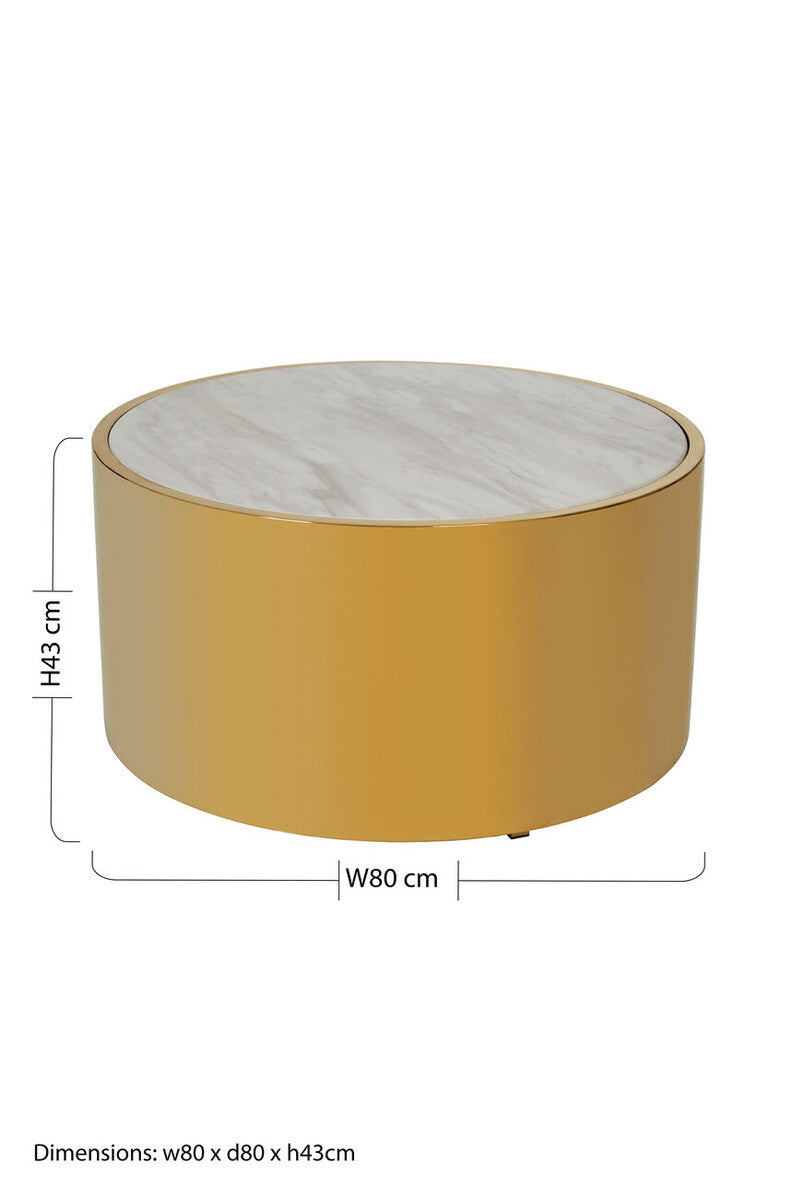 Round White Marble Coffee Table with Gold Steel Base