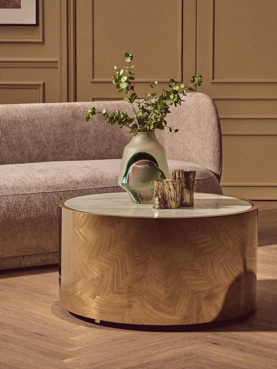 Round White Marble Coffee Table with Gold Steel Base
