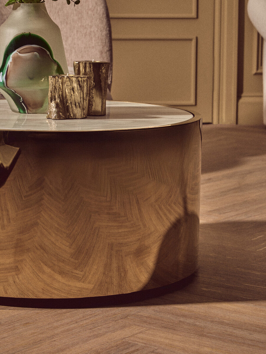 Round White Marble Coffee Table with Gold Steel Base