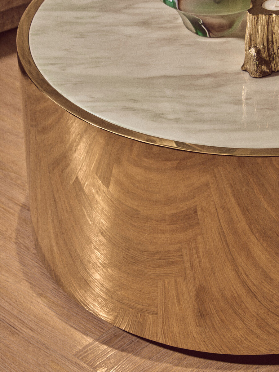 Round White Marble Coffee Table with Gold Steel Base