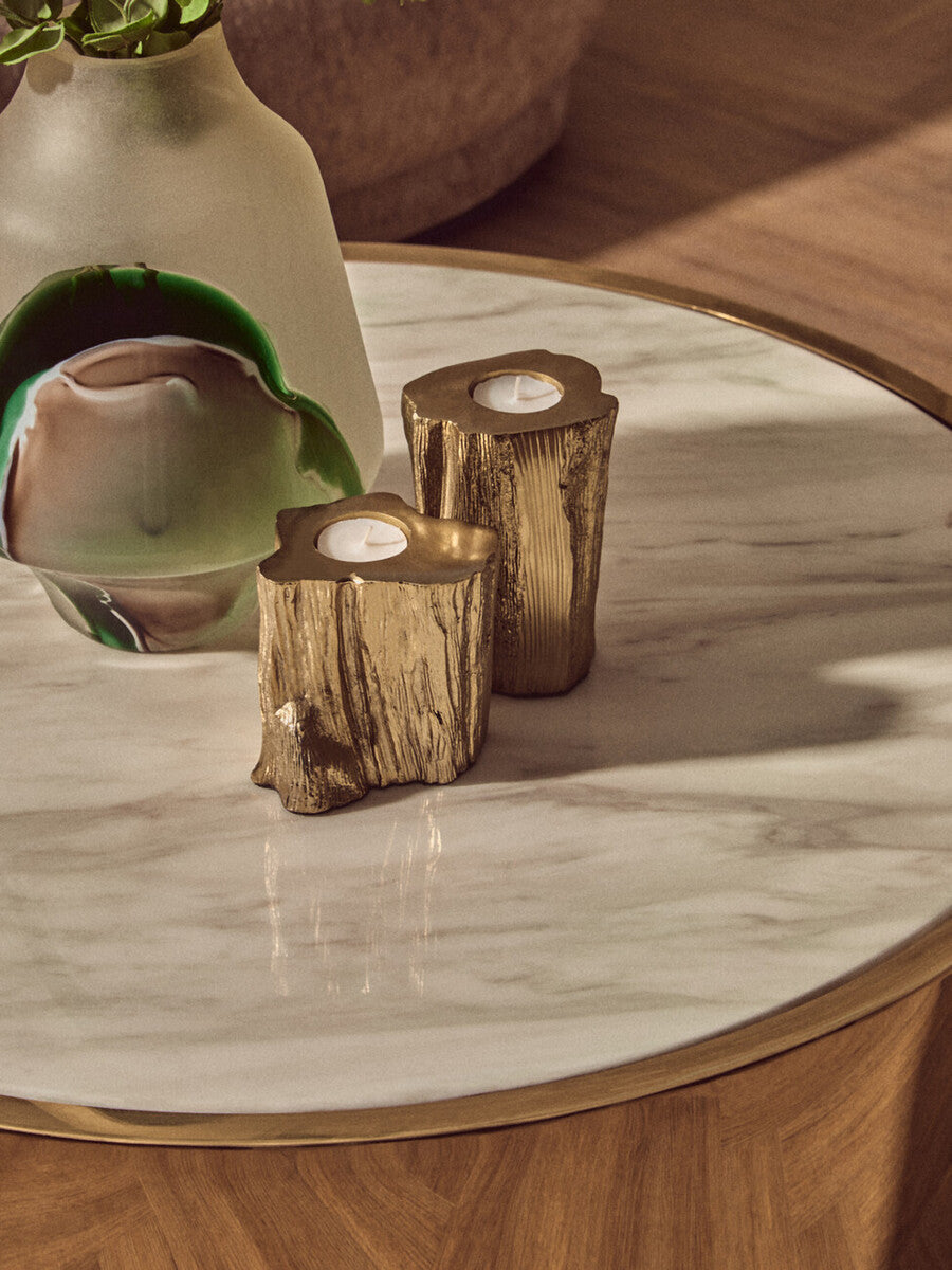 Round White Marble Coffee Table with Gold Steel Base